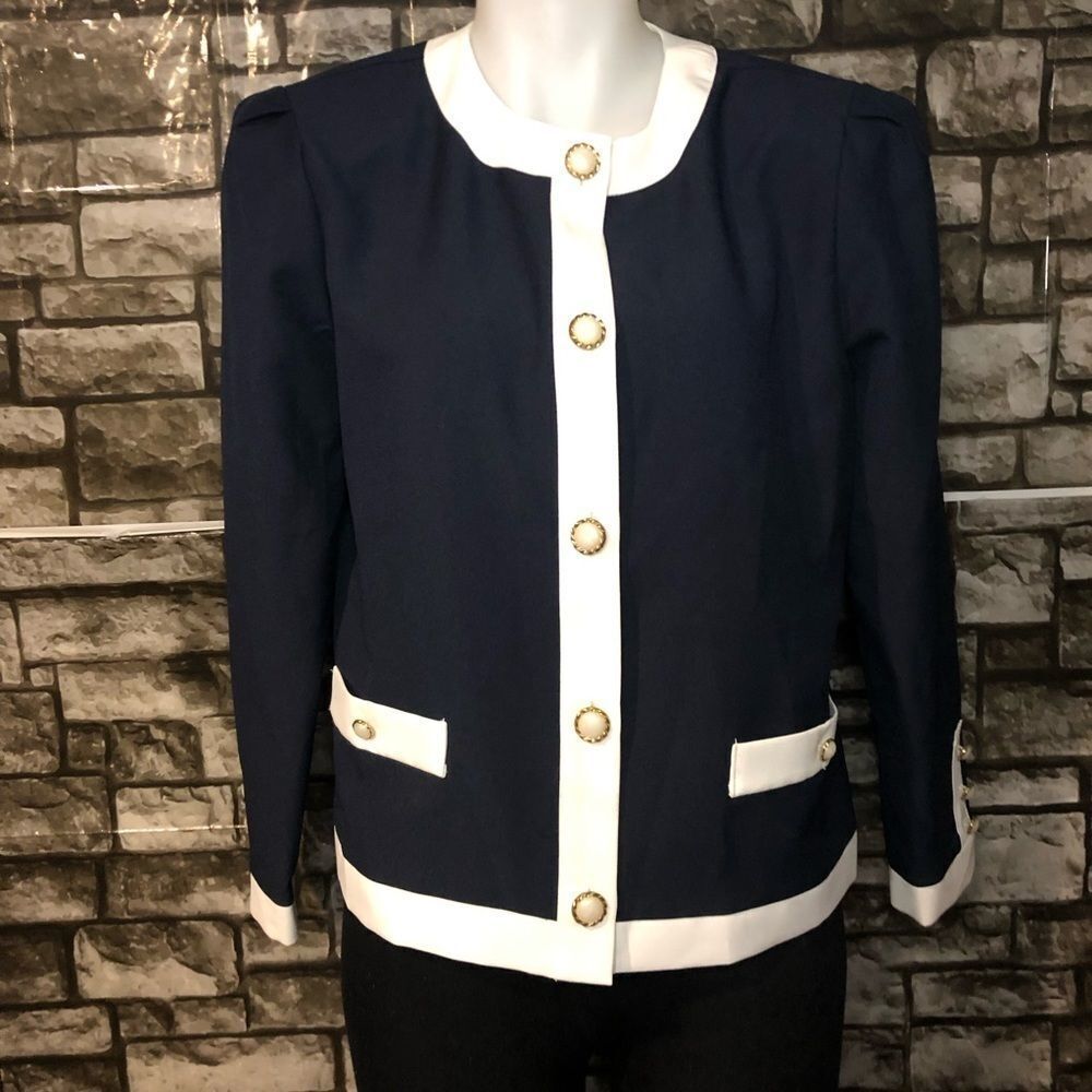 Vintage Blaze Jacket Navy Blue With White Trim Size 10